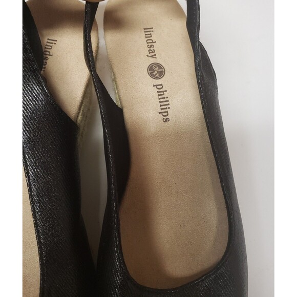 Lindsay Phillips Open Toe Espadrille Wedge Slingback Black Sandal Sz 9 NWBOX - Picture 9 of 13